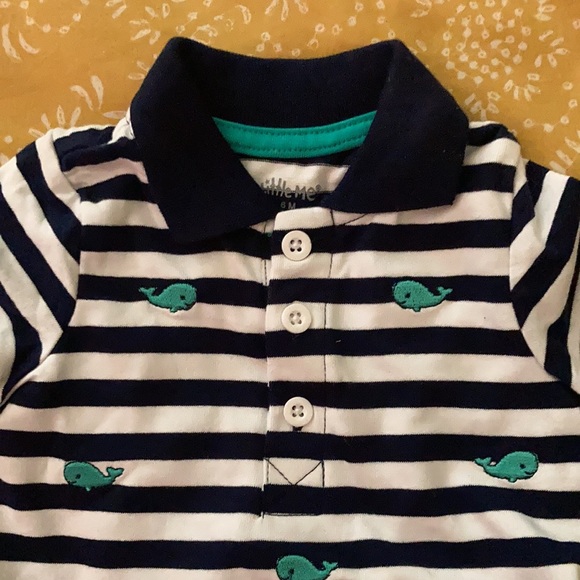 NWT Little Me 6 Month Stiped Polo Style Onesie Romper Whales - Picture 4 of 4